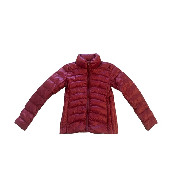 Women XS Pure Down Red Jacket Zip Coat Lightweight Quilted Puffer Parka - Picture 1 of 6